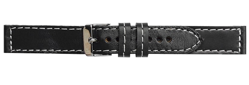 Kvalitní náhradní řemínek na hodinky Mavex H-5 B - černý, bíle prošívaný 22 mm