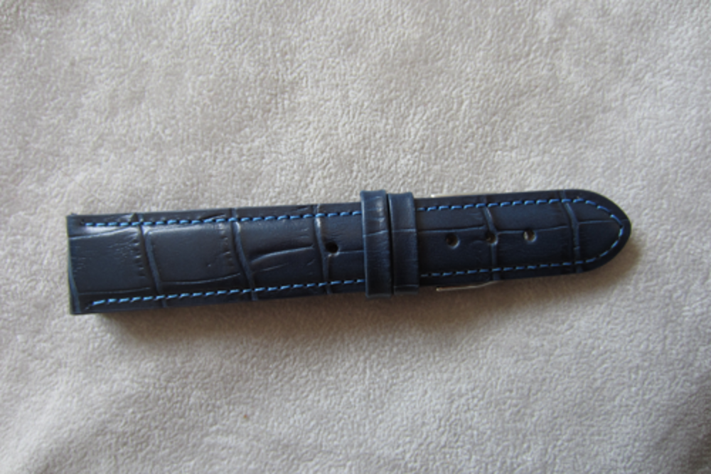 Modrý prošitý řemínek LAVVU CROCO z luxusní kuže Top Grain - 20mm LSIUL20