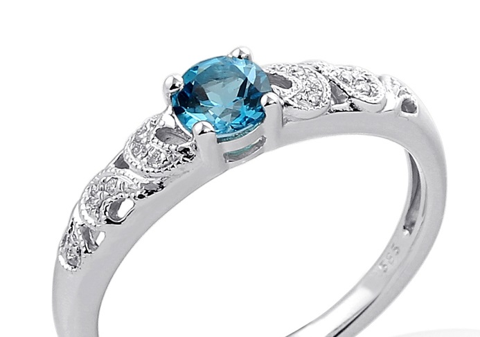 Klenoty Budín Zásnubní prsten s diamantem, bílé zlato briliant, modrý topaz (blue topaz) VEL. 58 3860311