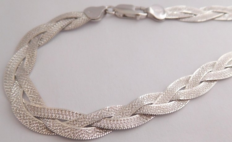 Klenoty Budín Stříbrný pletený gravírovaný masivní náhrdelník - řetízek rhodium 50cm 18,93gr 030898700002