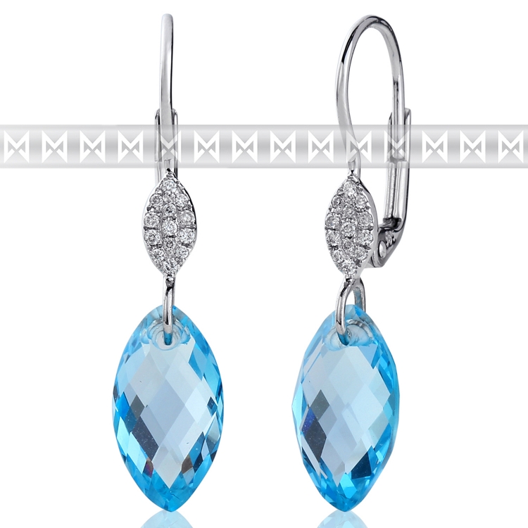 Diamantové náušnice, bílé zlato briliant, modrý topaz (blue topaz) 3880367-0-0-