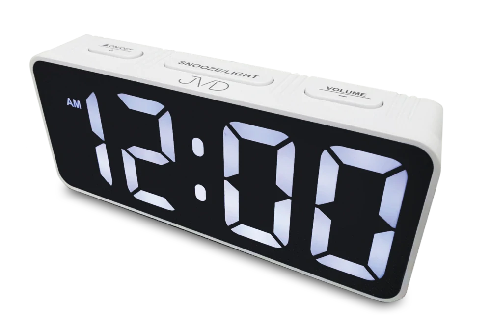 JVD Digitální bílý moderní budík do el. sítě JVD SB524.3 s bílými LED číslicemi