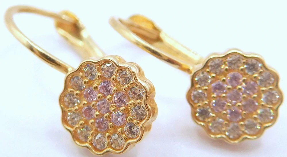 Klenoty Budín Dětské zlaté náušnice se zirkony a růženíny na patent 585/1,58gr HK2452