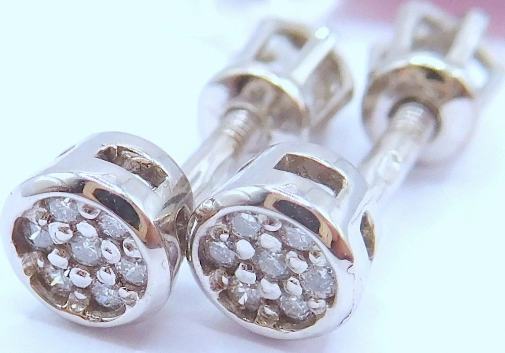 Klenoty Budín Dámské peckové zlaté náušnice s diamanty na šroubek z bílého zlata 585/1,45gr 0,084CT HKD66