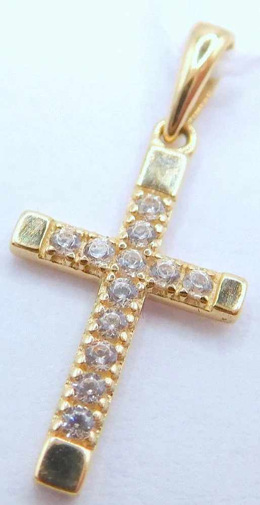 Klenoty Budín Dámský zlatý přívěsek se zirkony křížek 585/0,31gr H199