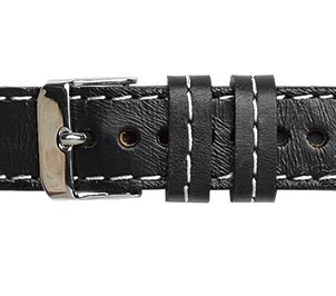 Kvalitní náhradní řemínek na hodinky Mavex H-5 B - černý, bíle prošívaný 20 mm