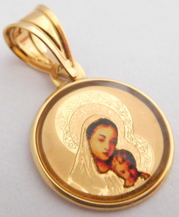 Klenoty Budín Zlatý gravírovaný přívěsek - zlatá madonka s ježíškem 585/0,60gr H2210