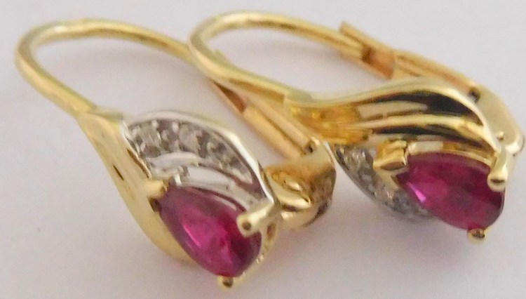 Klenoty Budín Diamantové zlaté náušnice s přírodními rubíny 2x0,45CT 585/1,67gr 3830949