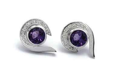 Diamantové náušnice s přírodními fialovými ametysty 585/3,64 gr J-21268-12 POŠTOVNÉ ZDARMA!