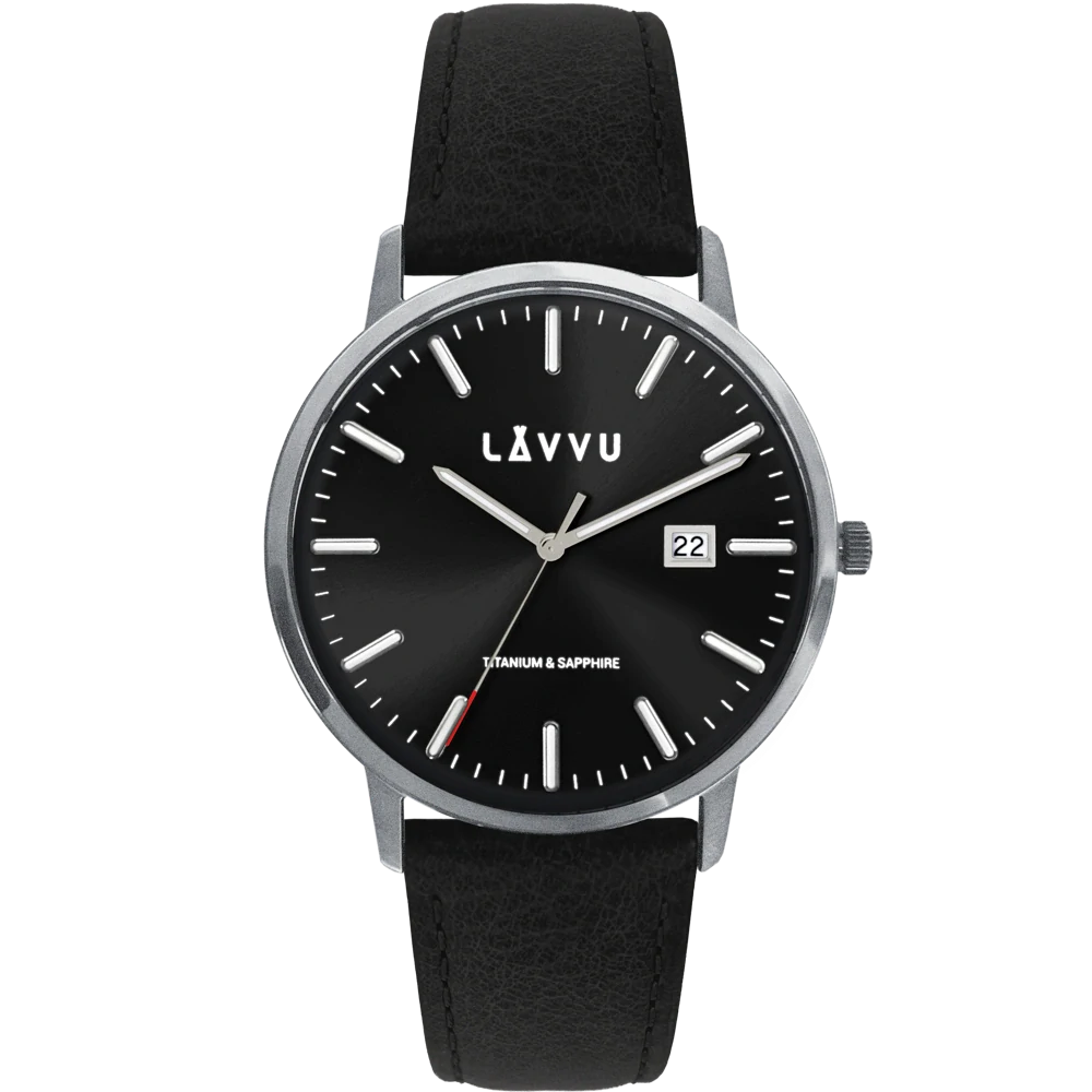 LAVVU Černé náramkové pánské hodinky se safírovým sklem Copenhagen Titanium Black LWM0263