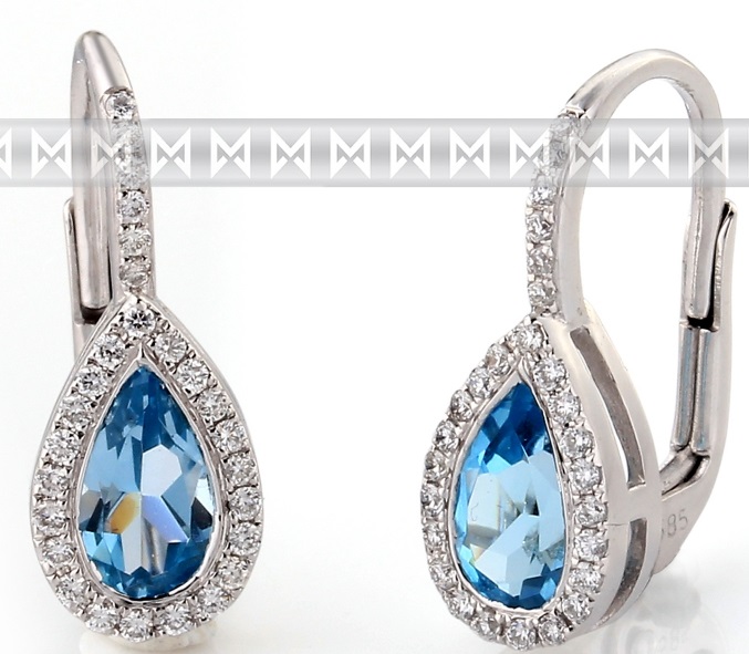 Diamantové zlaté náušnice s přírodními modrými topazy BLUE TOPAZ 3880798POŠTOVNÉ ZDARMA!