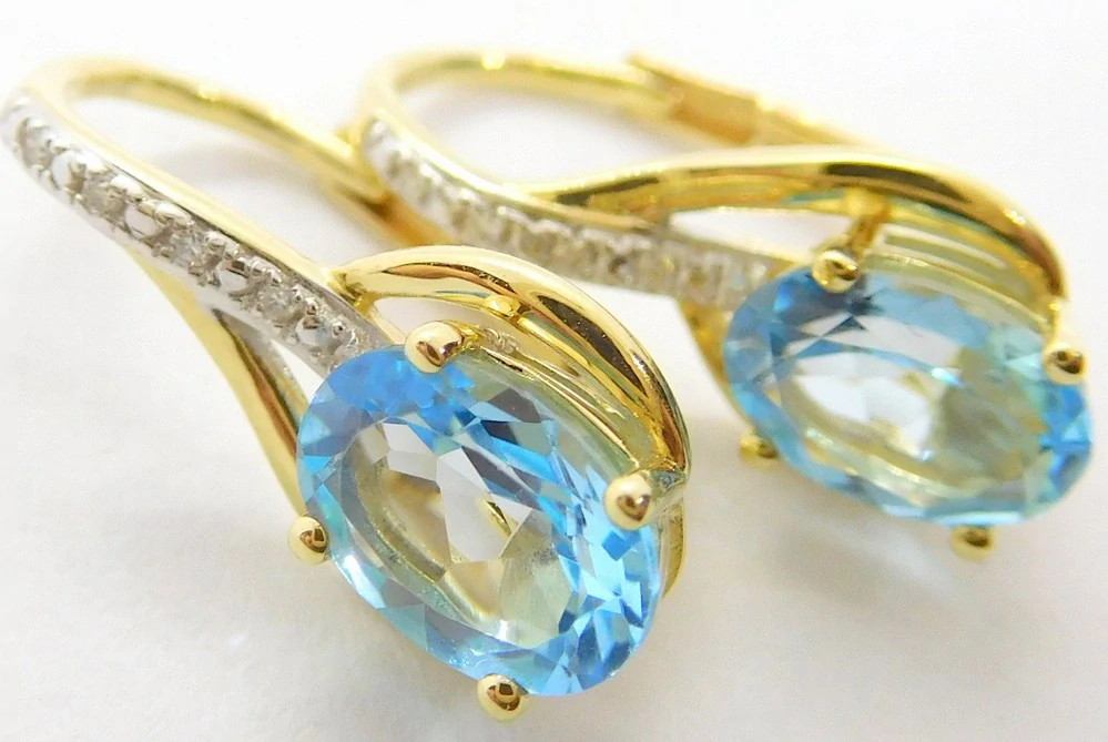 Klenoty Budín Diamantové náušnice s modrými topazy BLUE TOPAZ 585/1,85gr 3834526