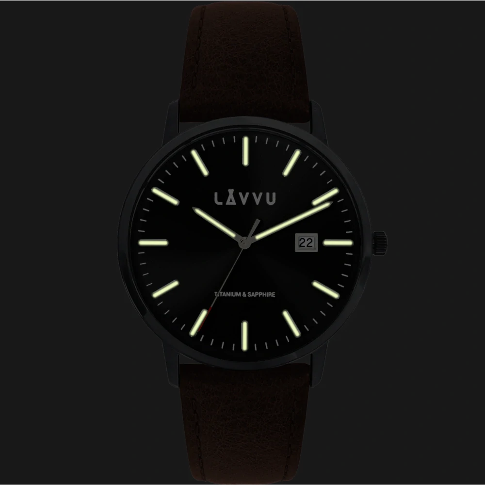 LAVVU Luxusní černé pánské hodinky se safírovým sklem Copenhagen Titanium Black LWM0264