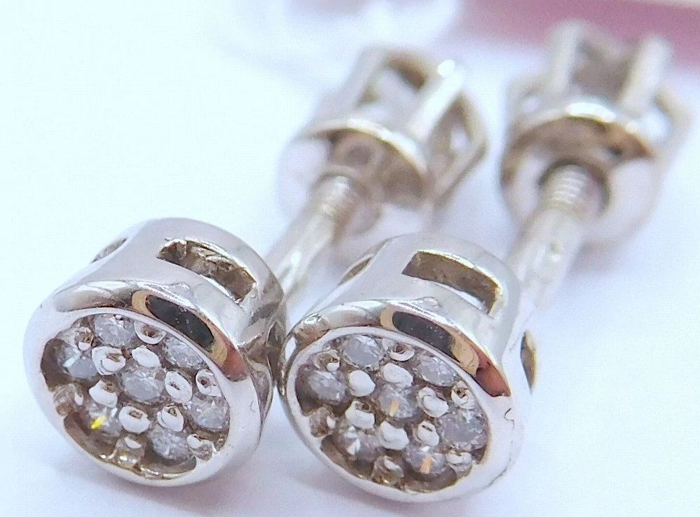 Klenoty Budín Dámské peckové zlaté náušnice s diamanty na šroubek z bílého zlata 585/1,45gr 0,084CT HKD66