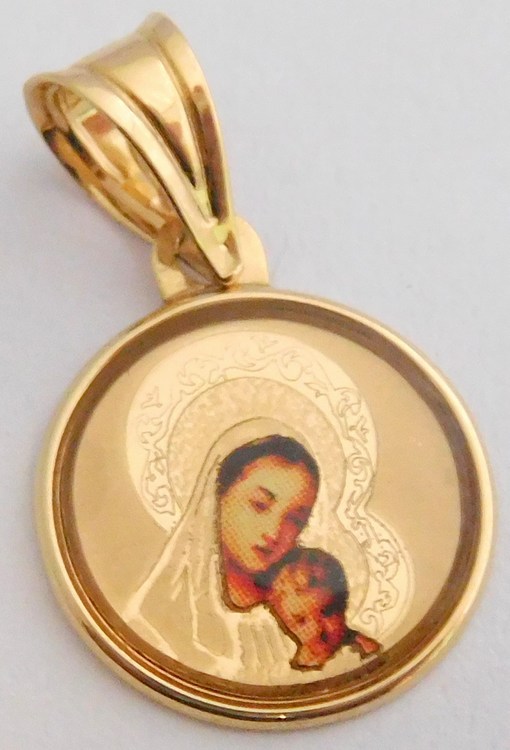 Klenoty Budín Zlatý gravírovaný přívěsek - zlatá madonka s ježíškem 585/0,60gr H2210