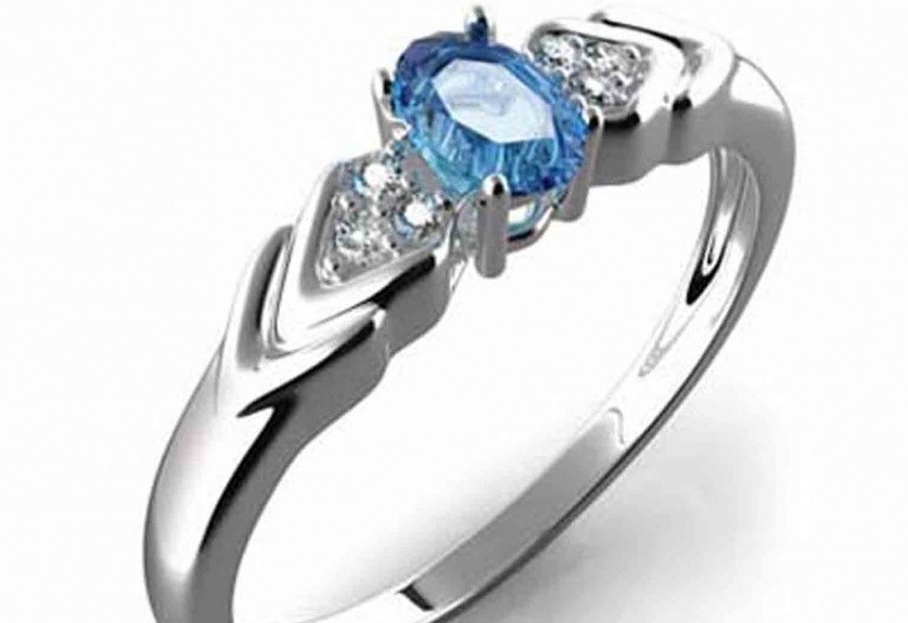 Prsten s diamantem, bílé zlato briliant, modrý topaz (blue topaz) 3860448-0-52-93