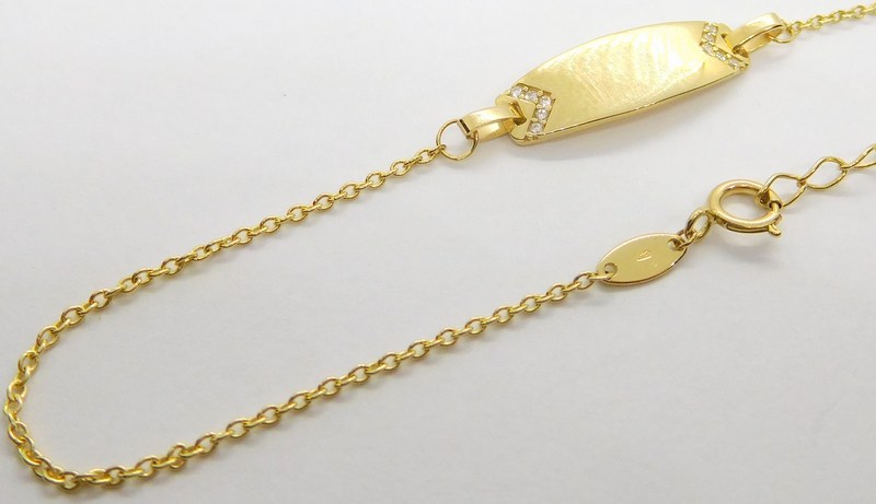 Klenoty Budín Dámský zlatý náramek se zirkony destička ke gravírování 585/1,65gr 19+3cm 1440734