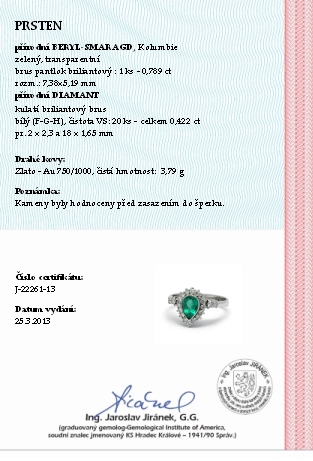 Klenoty Budín Diamantový prsten se zeleným smaragdem (0,789ct) 585/3,79 gr  J-22261-13 POŠTOVNÉ ZDARMA!