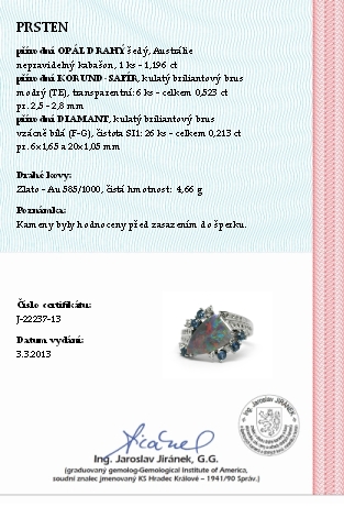 Diamantový prsten s opálem a safíry (1,196ct) 585/4,66 gr  J-22237-13 POŠTOVNÉ ZDARMA!