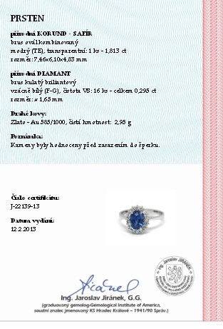 Luxusní diamantový prsten s modrým safírem (1,813ct) 585/2,95 gr  J-22139-13 POŠTOVNÉ ZDARMA!