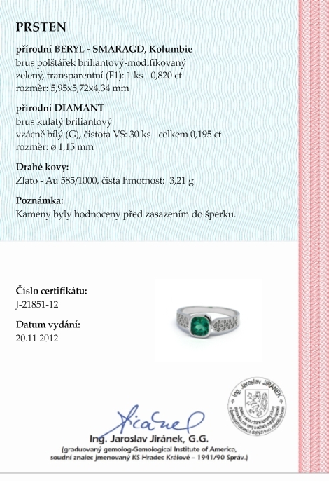 Luxusní diamantový prsten se zeleným smaragdem Kolumbie J-21851-12 POŠTOVNÉ ZDARMA!