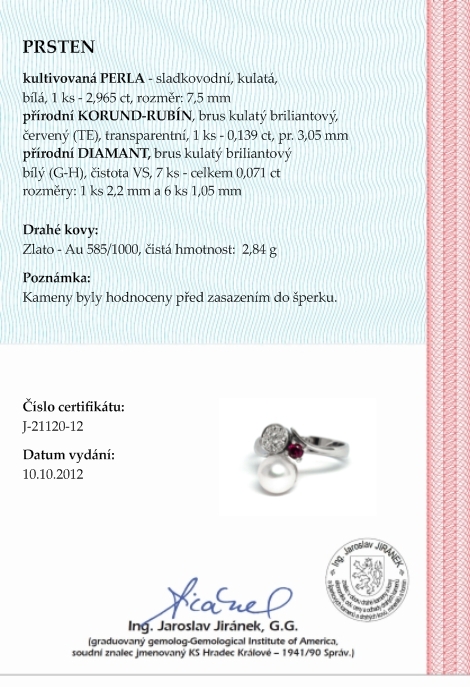 Luxusní prsten s perlou, rubínem a diamanty 585/2,84 gr J-21120-12 POŠTOVNÉ ZDARMA!