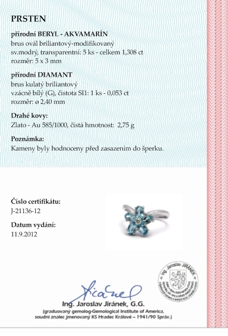 Přírodní luxusní akvamarínový zlatý prsten 585/2,75 gr J-21136-12 POŠTOVNÉ ZDARMA!