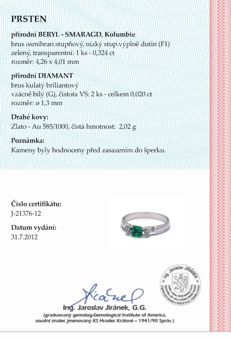 Luxusní zásnubní diamantový prsten se smaragdem 585/2,02 gr J-21376-12 POŠTOVNÉ ZDARMA!