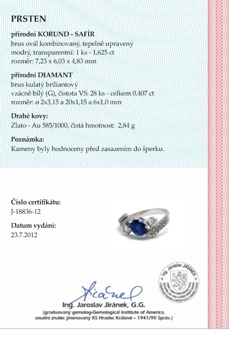 Luxusní zásnubní prsten s modrým safírem 585/2,84 gr J-18836-12 POŠTOVNÉ ZDARMA!