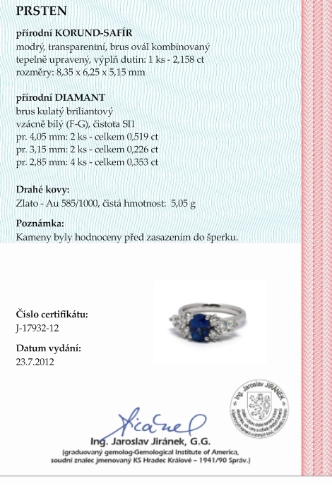 Luxusní zásnubní prsten s modrým safírem 585/5,05 gr J-17932-12 POŠTOVNÉ ZDARMA!