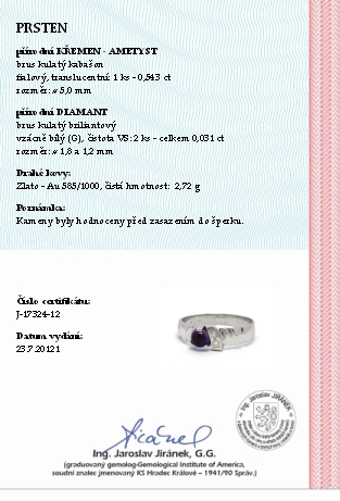 Luxusní zásnubní prsten s fialovým ametystem 585/2,72 gr J-17324-12 POŠTOVNÉ ZDARMA!