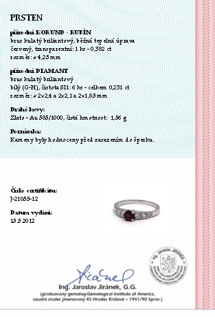 Klenoty Budín Diamantový dámský prsten s červeným rubínem 585/1,56 gr J-21055-12 POŠTOVNÉ ZDARMA!