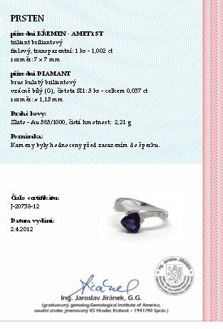 Diamantový zásnubní prsten s ametystem  585/2,21 gr J-20738-12 POŠTOVNÉ ZDARMA!