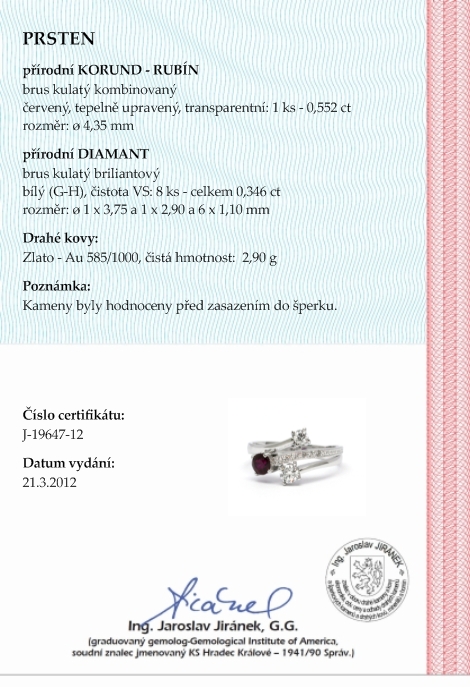Diamantový prsten s červeným rubínem 585/2,90 gr J-19647-12 POŠTOVNÉ ZDARMA!