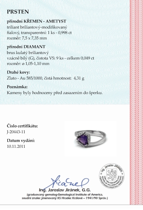 Klenoty Budín Diamantový prsten s fialovým ametystem 585/4,31 gr J-20641-12 POŠTOVNÉ ZDARMA!