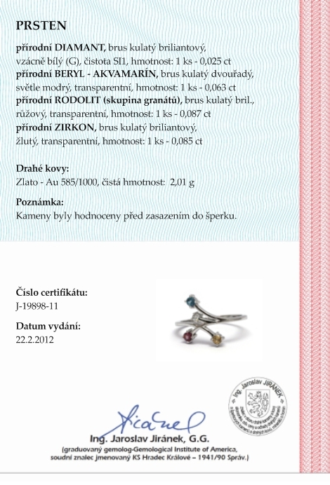 Diamantový prsten se čtyřmi přírodními kameny 585/2,01 gr J-19898-11 POŠTOVNÉ ZDARMA!