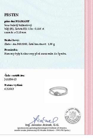 Klenoty Budín Dámský zásnubní prsten s přírodním diamantem 585/1,89 gr J-21536-13 POŠTOVNÉ ZDARMA!