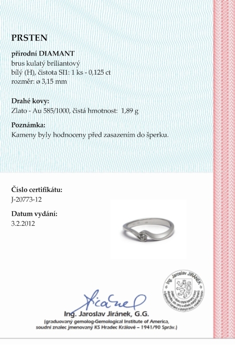 Exkluzivní zásnubní prsten s přírodním diamantem 585/1,89 gr J-20773-12 POŠTOVNÉ ZDARMA!