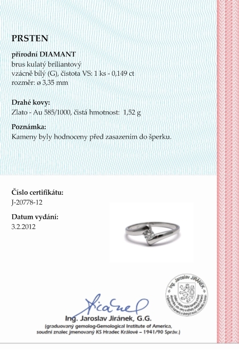 Mohutný zásnubní prsten s přírodním diamantem 585/1,52 gr J-20778-12 POŠTOVNÉ ZDARMA!