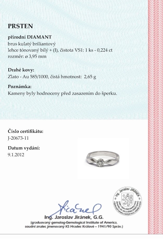 Klenoty Budín Zlatý zásnubní prsten s přírodním diamantem 585/2,65 gr J-20673-11 POŠTOVNÉ ZDARMA!