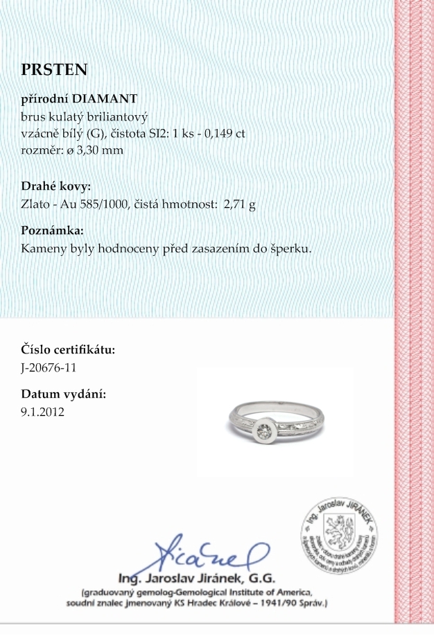 Klenoty Budín Zlatý zásnubní prsten s přírodním diamantem 585/2,71 gr J-20676-11 POŠTOVNÉ ZDARMA!