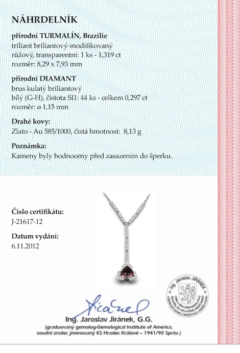 Šperkový diamantový náhrdelník s brazilským turmalínem 585/8,13 gr J-21617-12 POŠTOVNÉ ZDARMA!