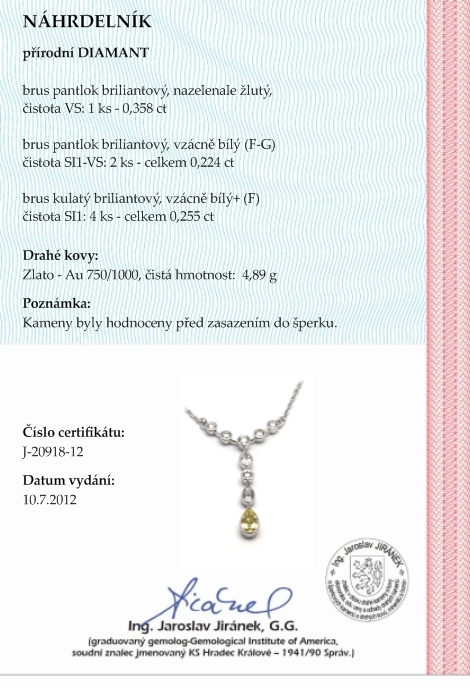 Šperkový diamantový náhrdelník se žlutým diamantem 585/4,89 gr J-20918-12 POŠTOVNÉ ZDARMA!