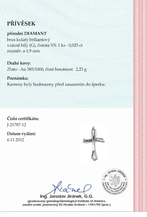 Diamantový zlatý přívěsek křížek s diamantem 585/2,23 gr J-21787-12 POŠTOVNÉ ZDARMA!
