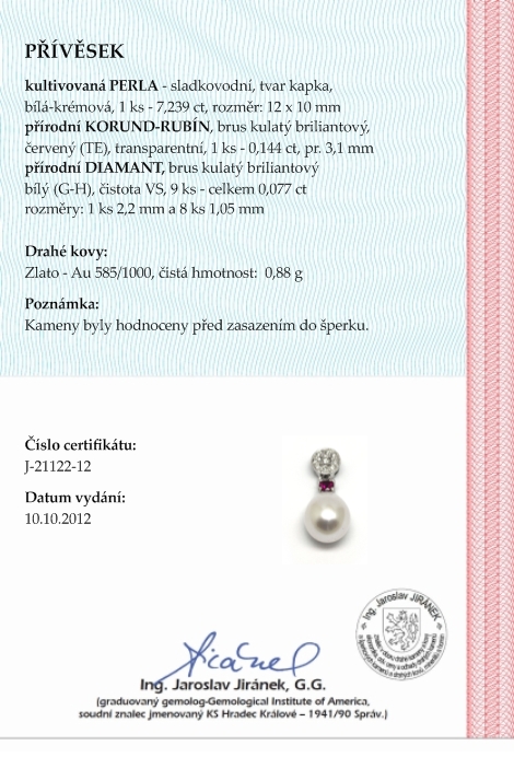 Diamantový zlatý přívěsek s perlou,rubínem a diamanty 585/0,88 gr J-21122-12 POŠTOVNÉ ZDARMA!