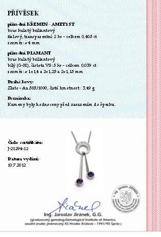 Diamantový zlatý přívěsek s fialovým ametystem 585/3,49 gr J-21294-12 POŠTOVNÉ ZDARMA!