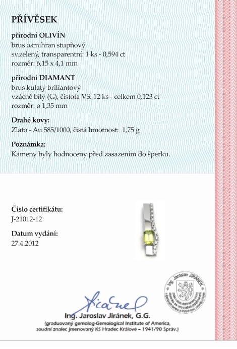 Diamantový zlatý přívěsek s olivíny a diamanty 585/1,75 gr J-21012-12 POŠTOVNÉ ZDARMA!
