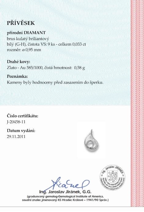 Diamantový zlatý přívěsek s pravými diamanty 585/0,58 gr J-20458-11 POŠTOVNÉ ZDARMA!
