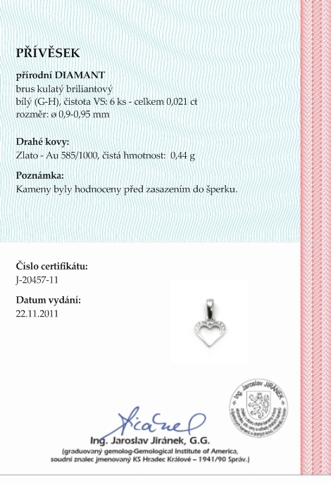 Diamantový přívěsek s pravými diamanty SRDÍČKO 585/0,44 gr J-20457-11 POŠTOVNÉ ZDARMA!