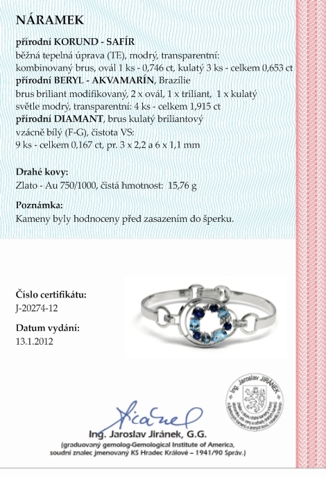 Luxusní diamantový náramek se safíry, akvamaríny a diamanty 585/15,76gr J-20274- POŠTOVNÉ ZDARMA!